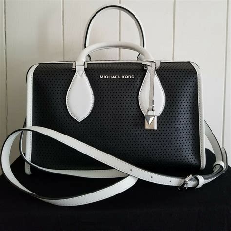 black n white michael kors purse|Michael Kors black patent tote.